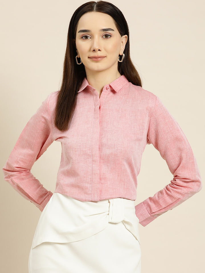 Women Coral Solids Pure Cotton Slim Fit Formal Shirt