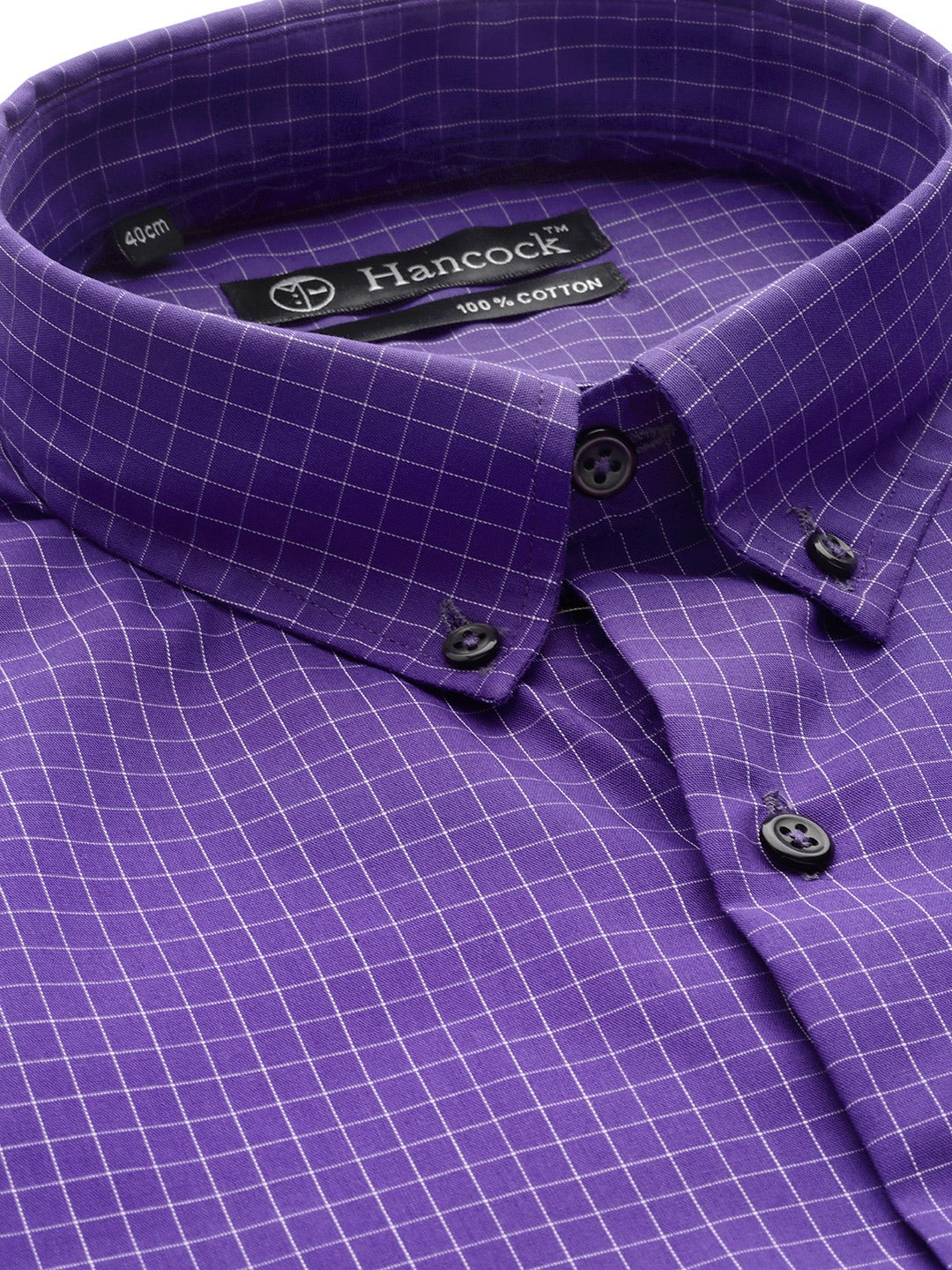 Men Purple Checks Button Down Collar Pure Cotton Slim Fit Formal Shirt