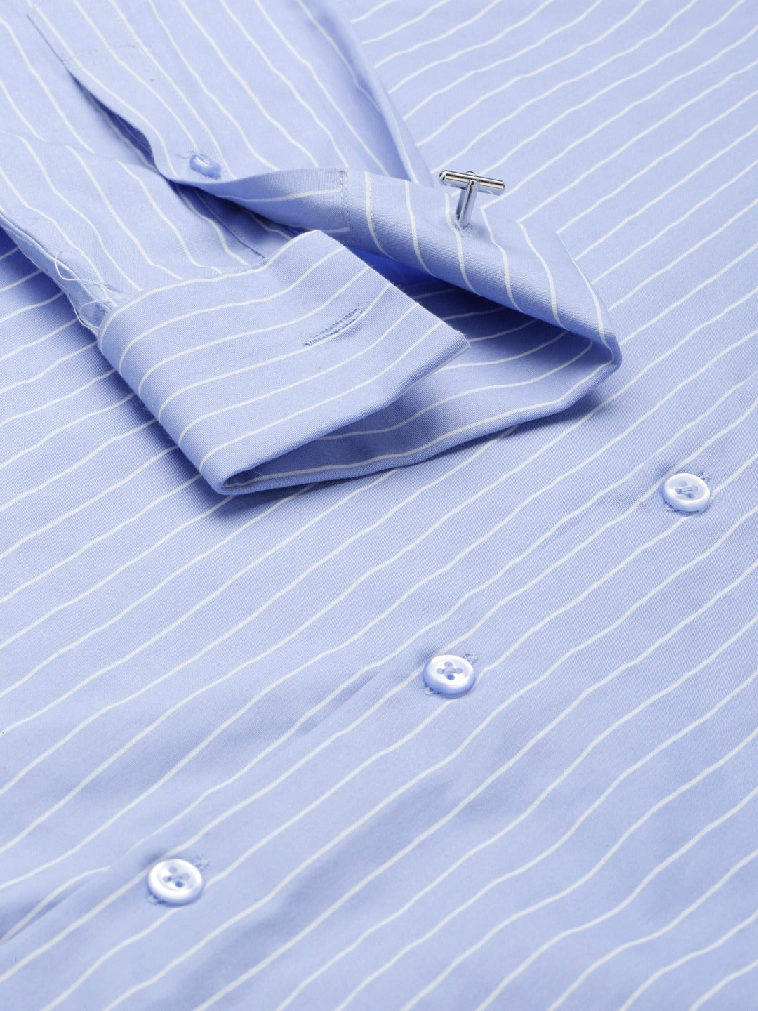 Men Blue Striped Premium Pure Cotton French Cuff Slim Fit Formal Shirt