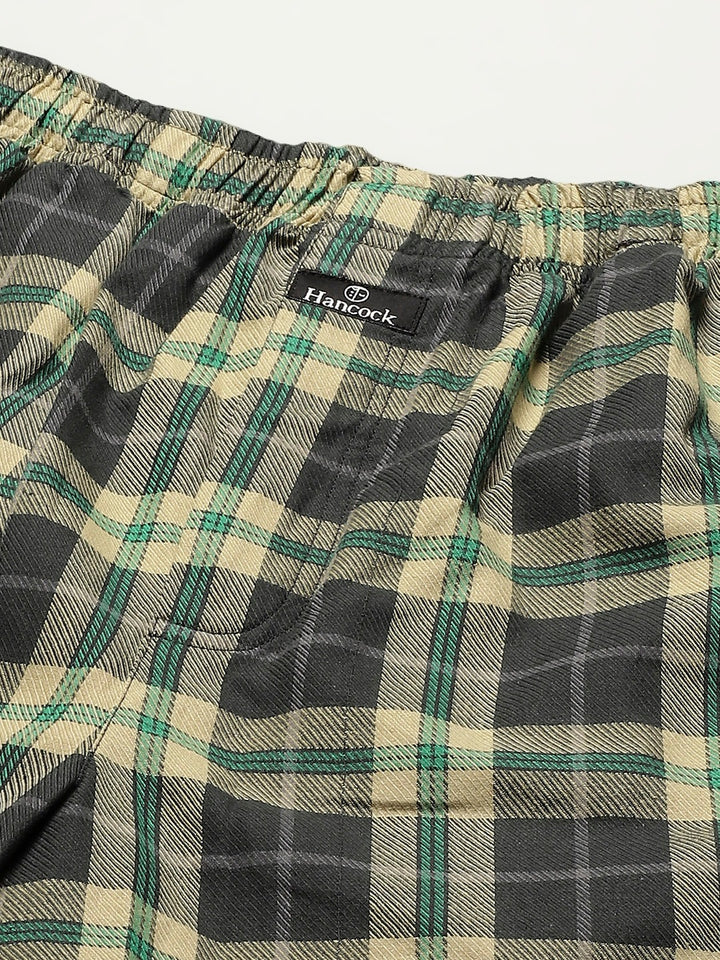 Men White-Green Checks Pure Cotton Relaxed Fit Casual Lounge Pant