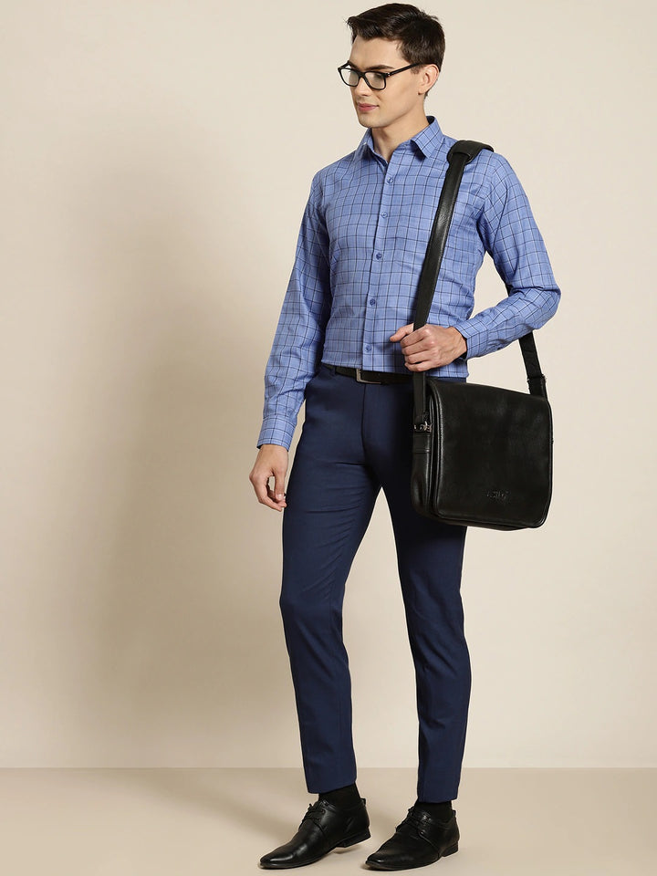 Men Blue Checks Cotton Rich Slim Fit Formal Shirt