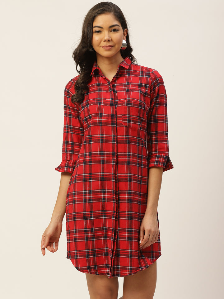 Women Red Checks Pure Cotton Regular Fit Formal Dress