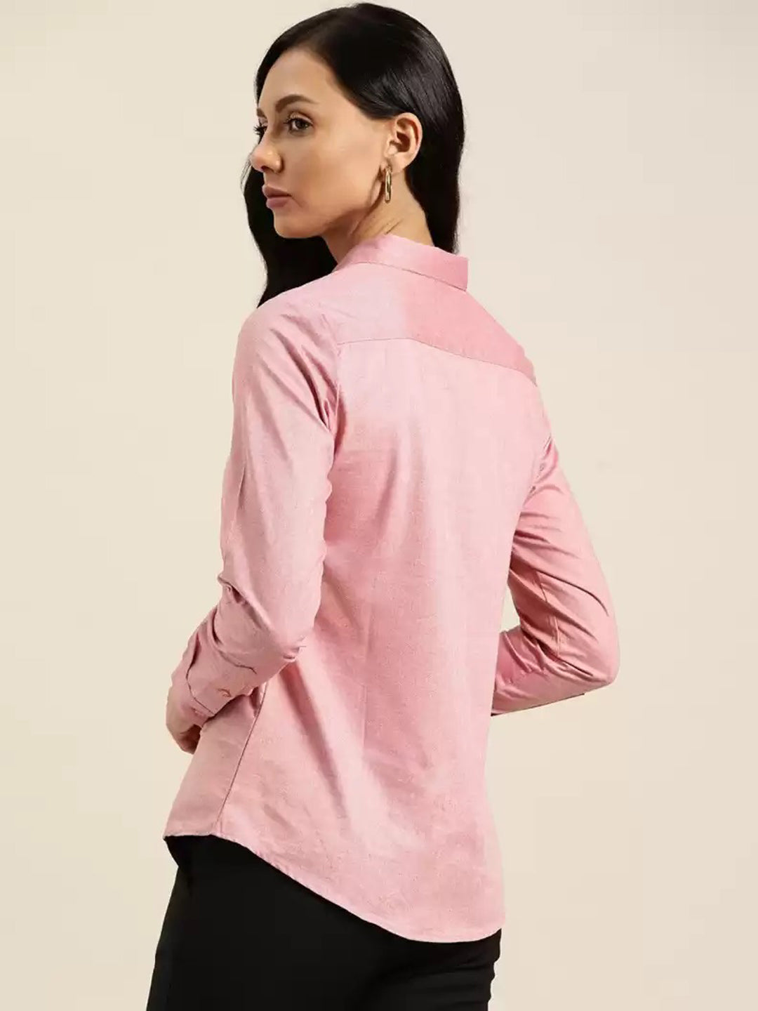 Women Pink Solid Chambray Cotton Rich Slim Fit Formal Shirt